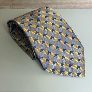 Bettini Silk Geometric Patterned 64” Tie in Blue and Yellow